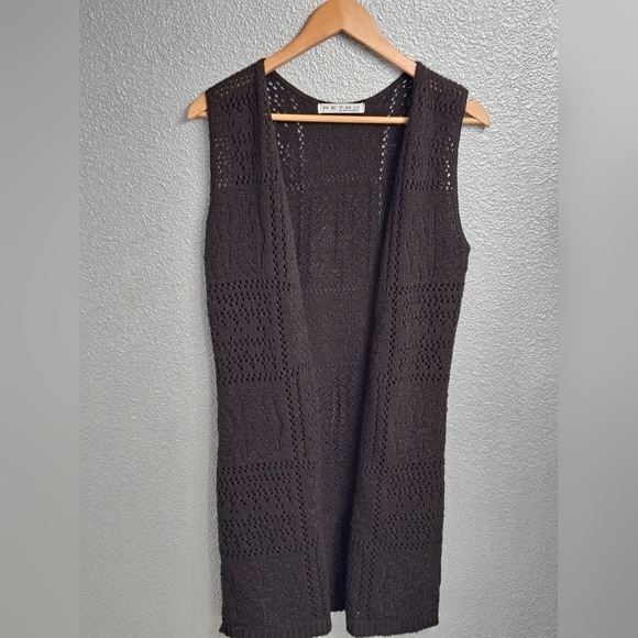 Vintage Brown Crocheted Open Vest    Size L - Picture 6 of 11